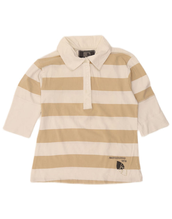 Camisa polo feminina de rugby de manga 3/4 Americanino Reino Unido 18 XL listrada bege