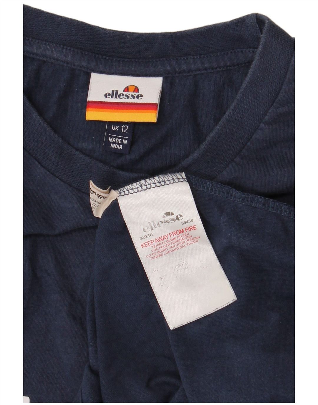 Ellesse Top gráfico feminino manga comprida Reino Unido 12 algodão azul marinho médio