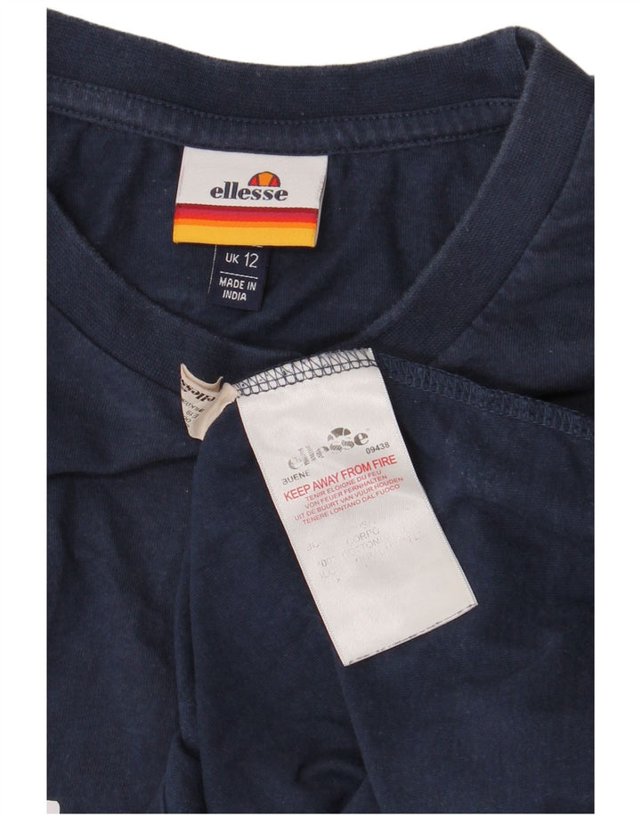 Ellesse Top gráfico feminino manga comprida Reino Unido 12 algodão azul marinho médio