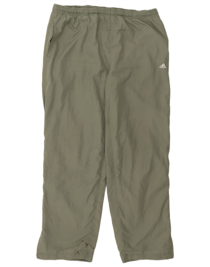 Calça de treino masculina Adidas UK 44/46 grande poliéster cáqui
