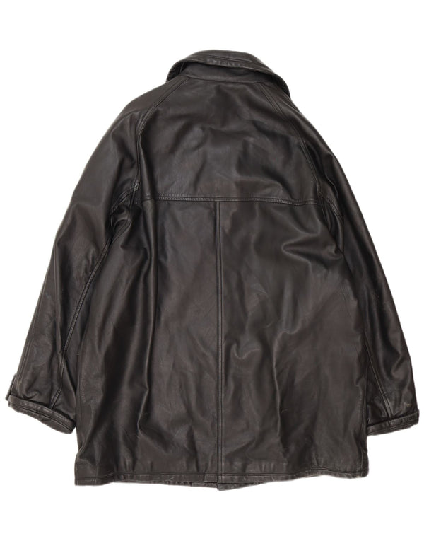 Casaco de couro feminino vintage IT 54 3XL preto
