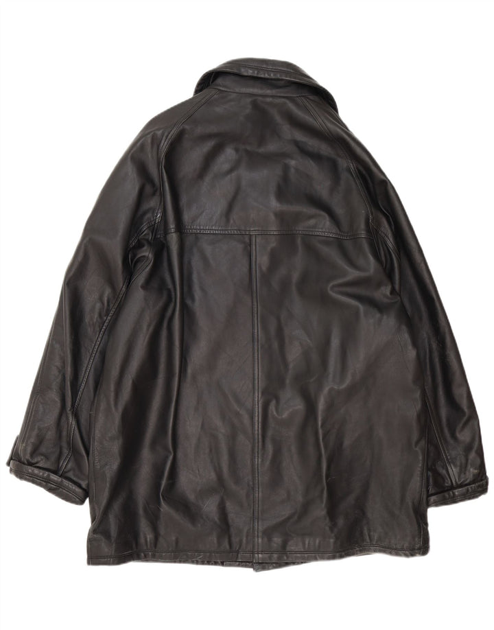 Casaco de couro feminino vintage IT 54 3XL preto