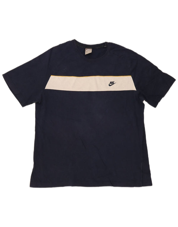 Camiseta masculina Nike Top UK 42/44 grande azul marinho colorblock algodão