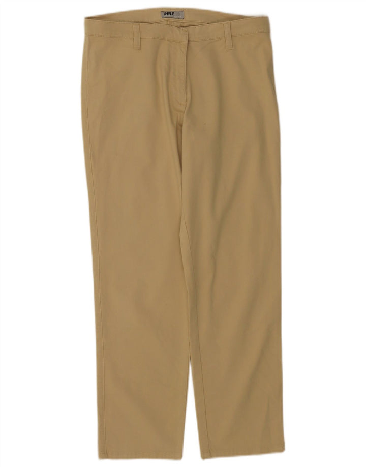 Calça feminina Rifle recortada reta W28 L25 bege