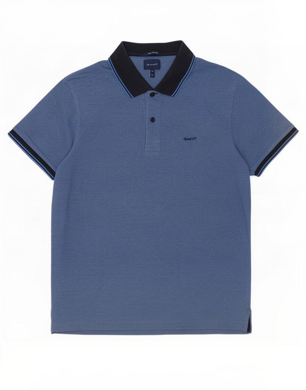 Camisa polo masculina Gant XL algodão manchado azul