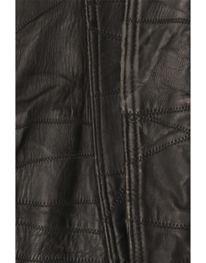 Jaqueta de couro gráfica masculina vintage UK 40 patchwork preto grande