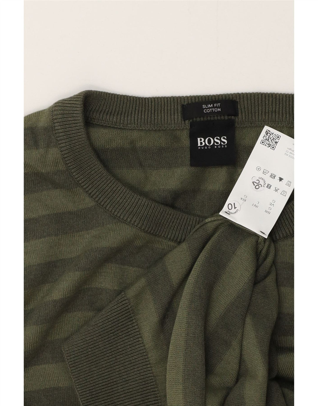 HUGO BOSS Suéter masculino slim fit com gola redonda, grande listrado verde