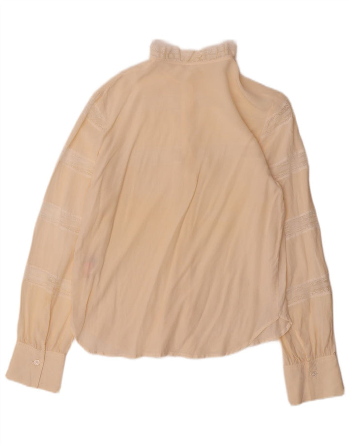 Blusa feminina vintage EU 38 seda listrada bege média