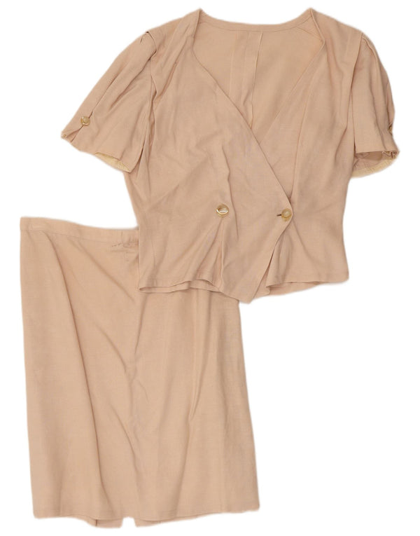 Conjunto de saia feminina vintage com peito duplo de 2 peças Reino Unido 12 médio W30 bege