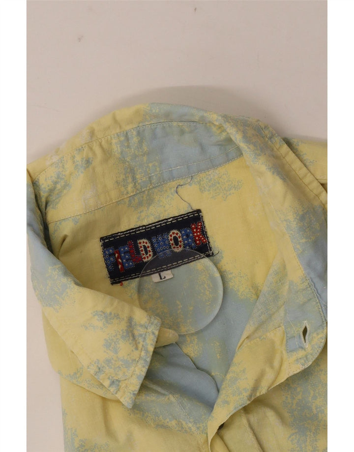 Camisa masculina gráfica de manga curta Fieldwork grande bloco colorido amarelo