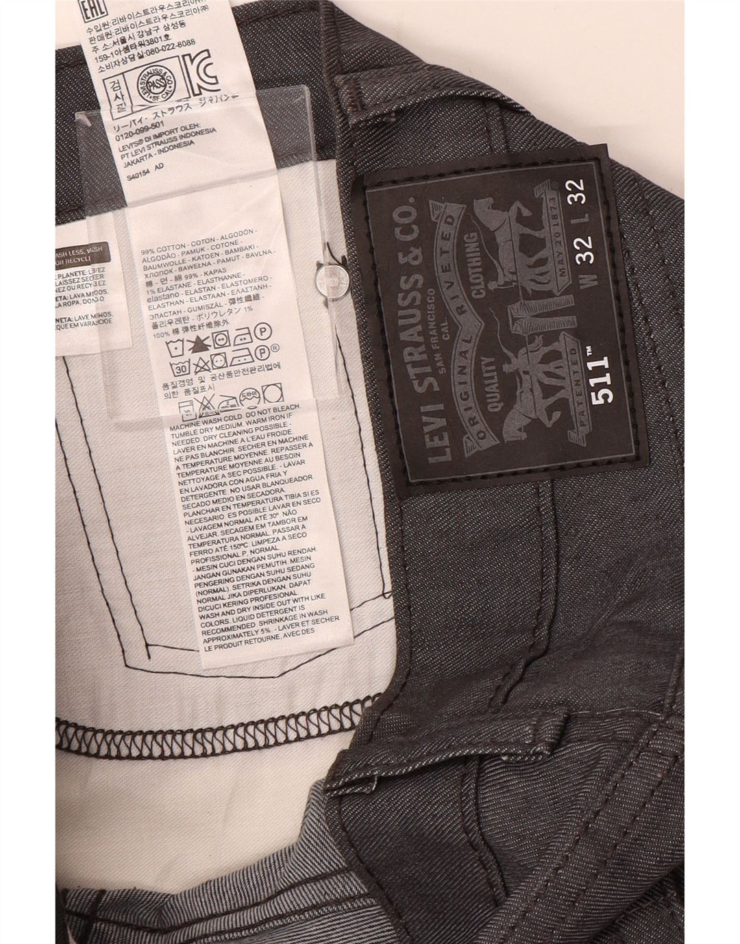 LEVI'S Masculino 511 Slim Jeans W32 L32 Azul Marinho Algodão