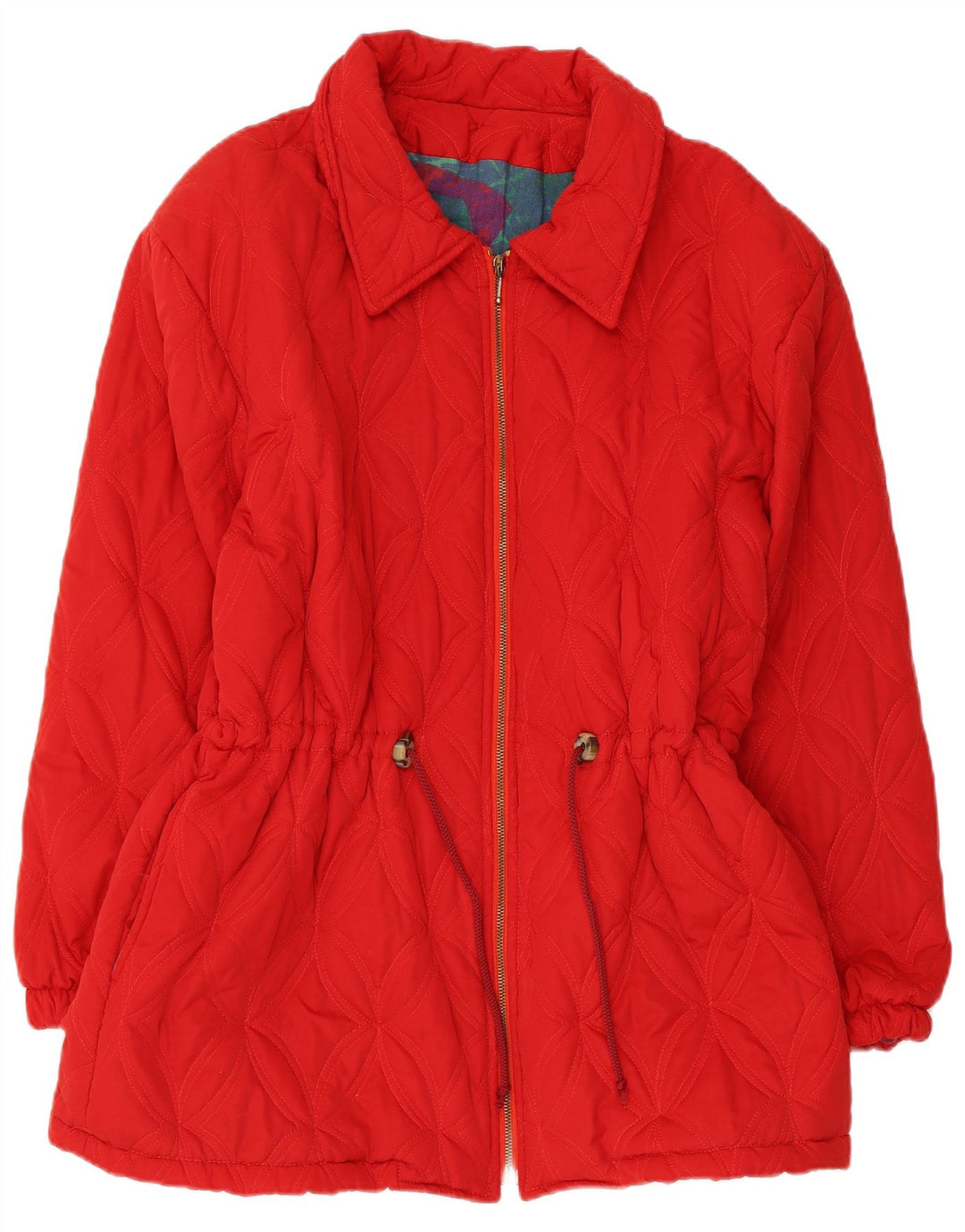 Casaco corta-vento acolchoado feminino vintage Reino Unido 14 viscose vermelha média
