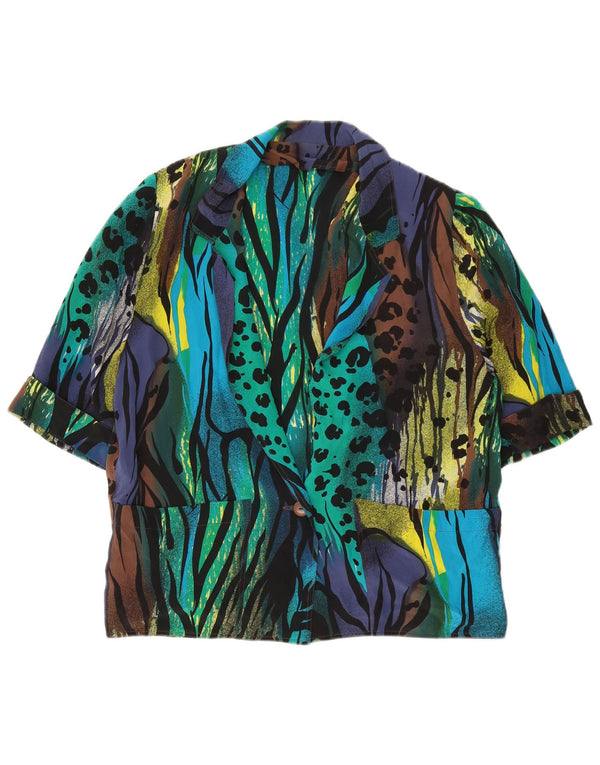 Jaqueta blazer feminina vintage com 1 botão UK 18 XL estampa animal multicolorida