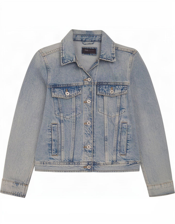 Jaqueta jeans feminina Marks & Spencer Reino Unido 14 algodão azul médio