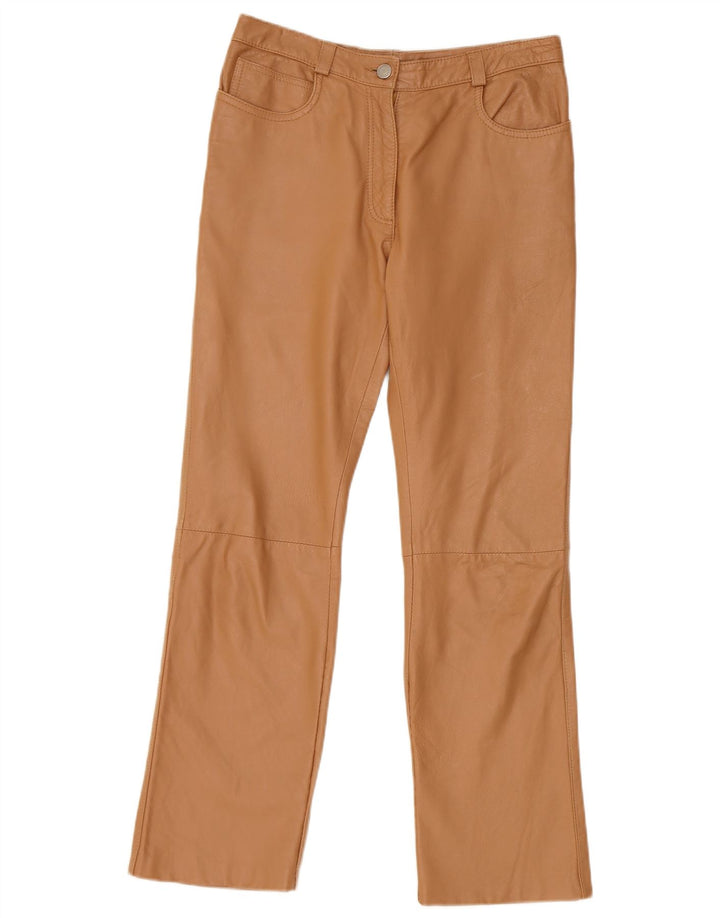 Calça feminina reta de couro J.J.Scott W28 L27 marrom