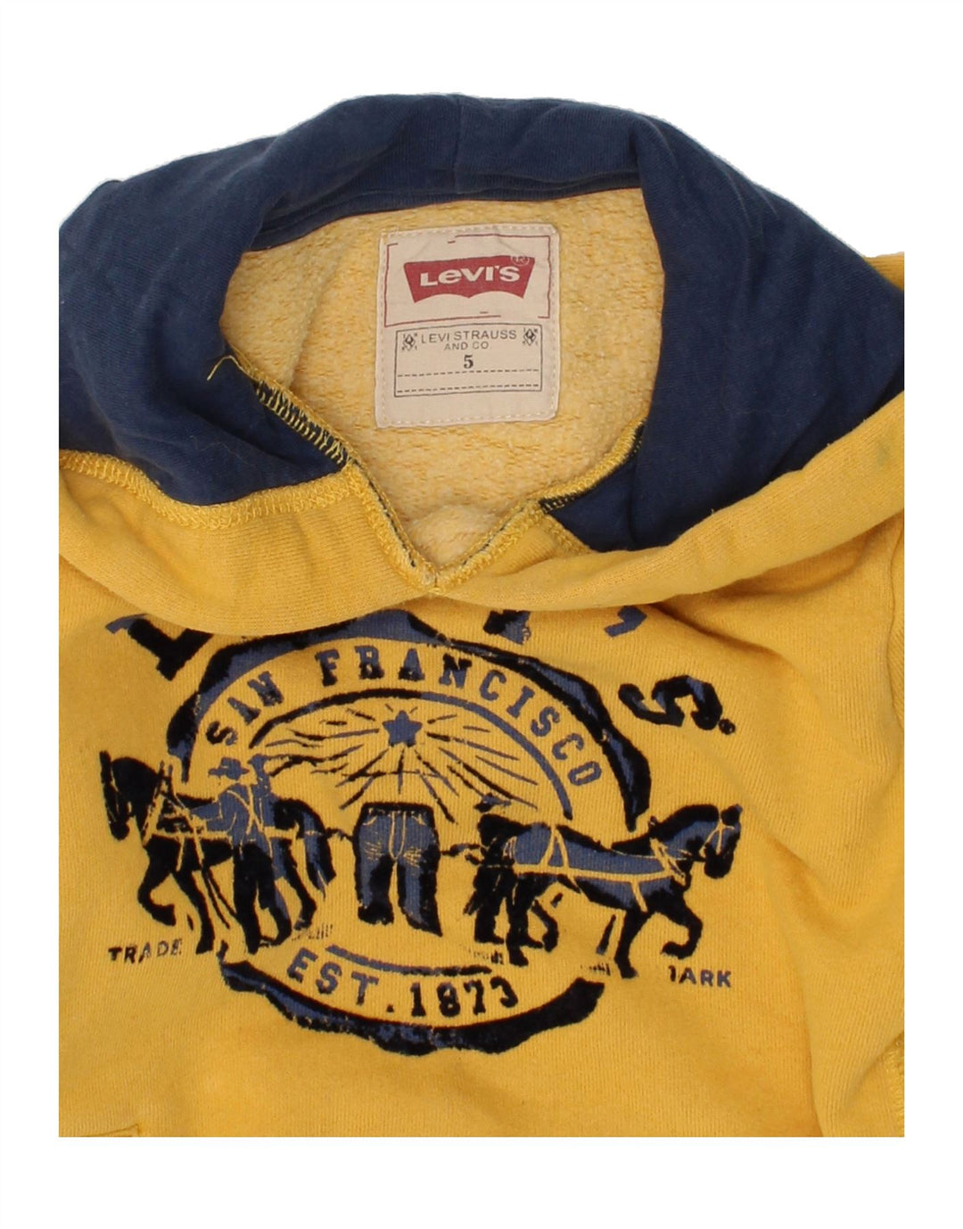 LEVI'S Boys Graphic Hoodie Jumper 4-5 Years Yellow Cotton Vintage Levi's and Second-Hand Levi's from Messina Hembry 