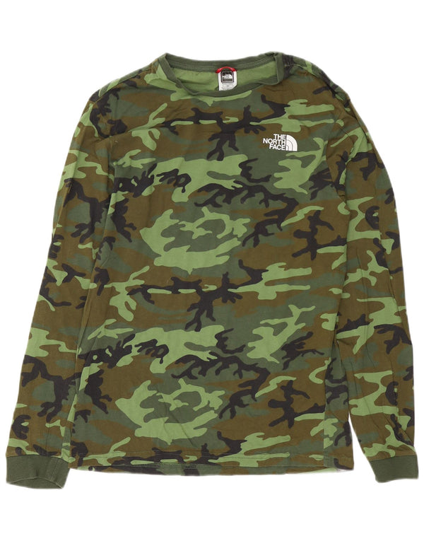 The North Face Mens Top Manga Longa Pequeno Algodão Camuflado Verde