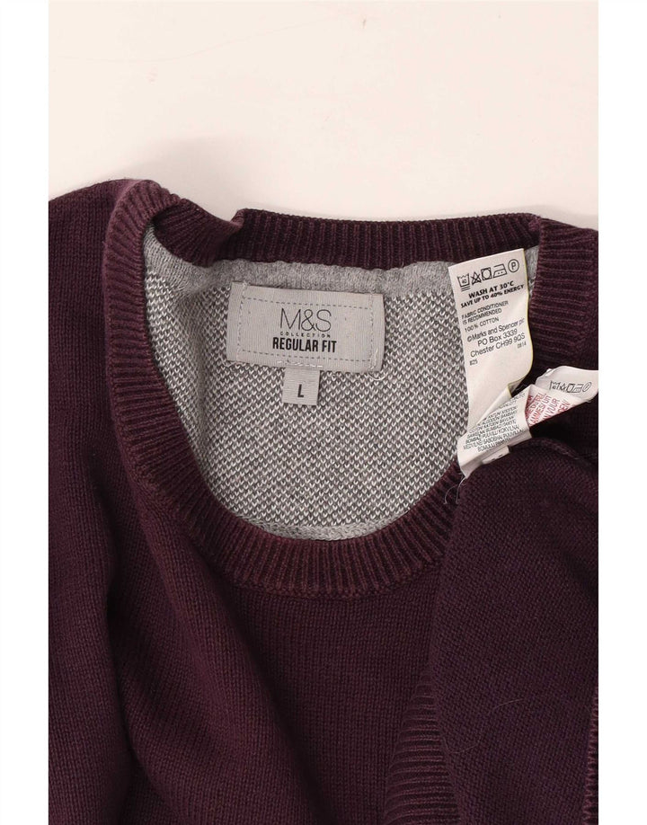 Suéter masculino Marks & Spencer com ajuste regular e gola redonda, grande Borgonha