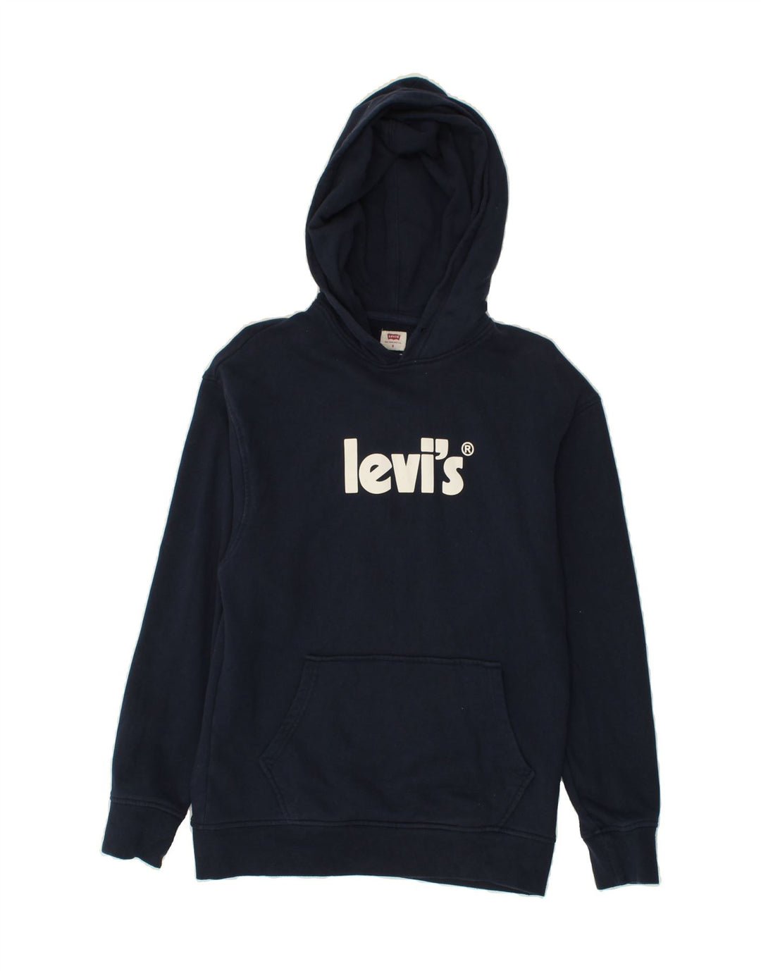 LEVI'S Mens Relaxed Fit Graphic Hoodie Jumper Small Navy Blue Cotton Vintage Levi's and Second-Hand Levi's from Messina Hembry 
