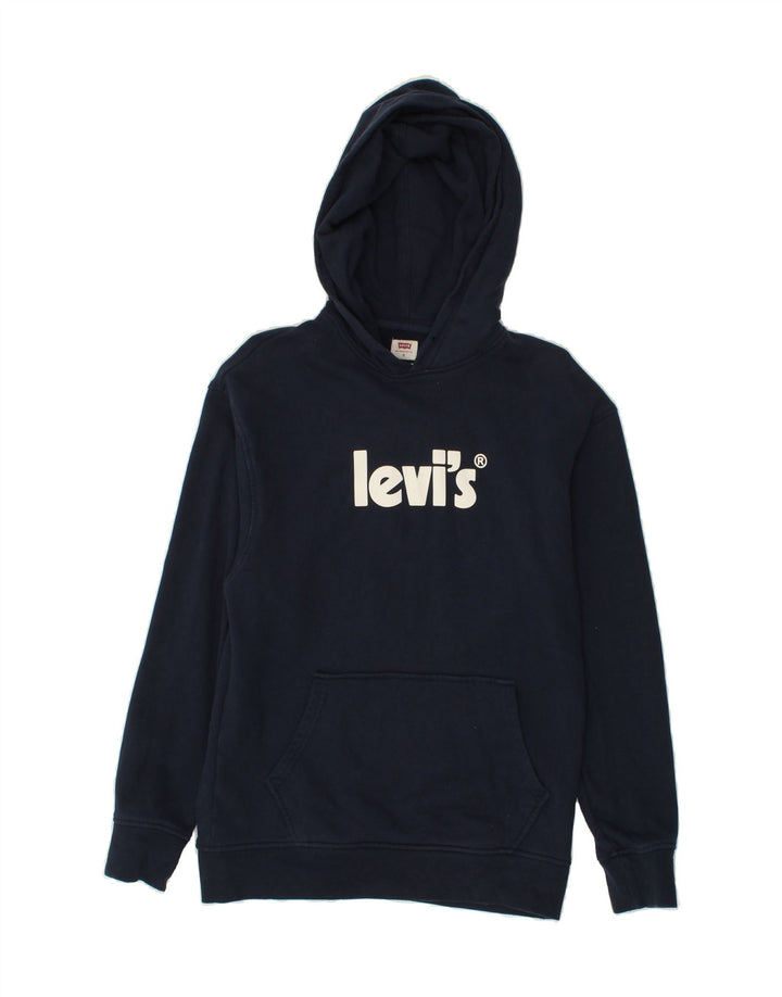 LEVI'S Mens Relaxed Fit Graphic Hoodie Jumper Small Navy Blue Cotton Vintage Levi's and Second-Hand Levi's from Messina Hembry 