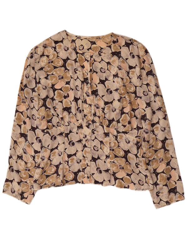 Blusa feminina vintage UK 16 grande bege floral