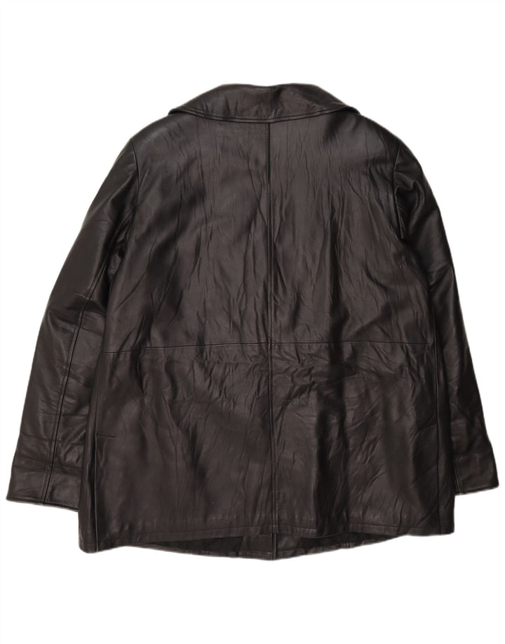 Jaqueta blazer feminina vintage de couro com 3 botões Reino Unido 18 XL preta
