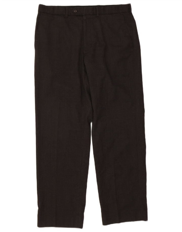 Calça masculina de terno reto Marks & Spencer W34 L31 lã preta