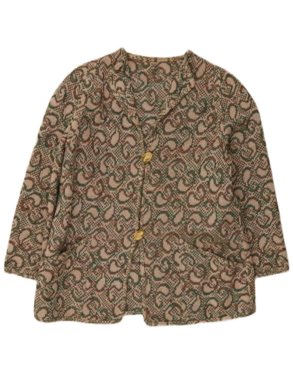 Suéter cardigã feminino vintage IT 46 grande lã cáqui Paisley