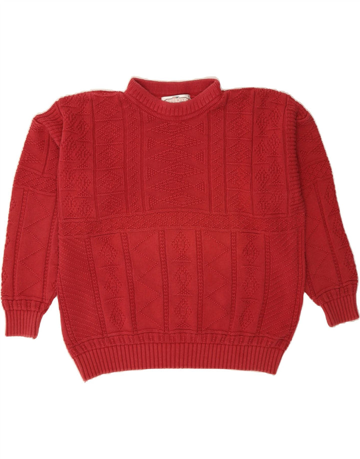 VINTAGE Mens Crew Neck Jumper Sweater Large Red Cotton Vintage Vintage and Second-Hand Vintage from Messina Hembry 