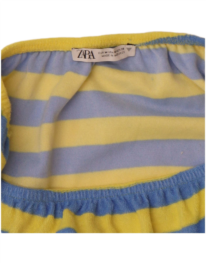 Macacão feminino sem alças Zara UK 12 algodão listrado azul médio