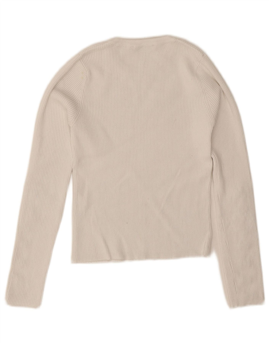 Zara Suéter feminino cropped com gola redonda Reino Unido 12 médio branco viscose