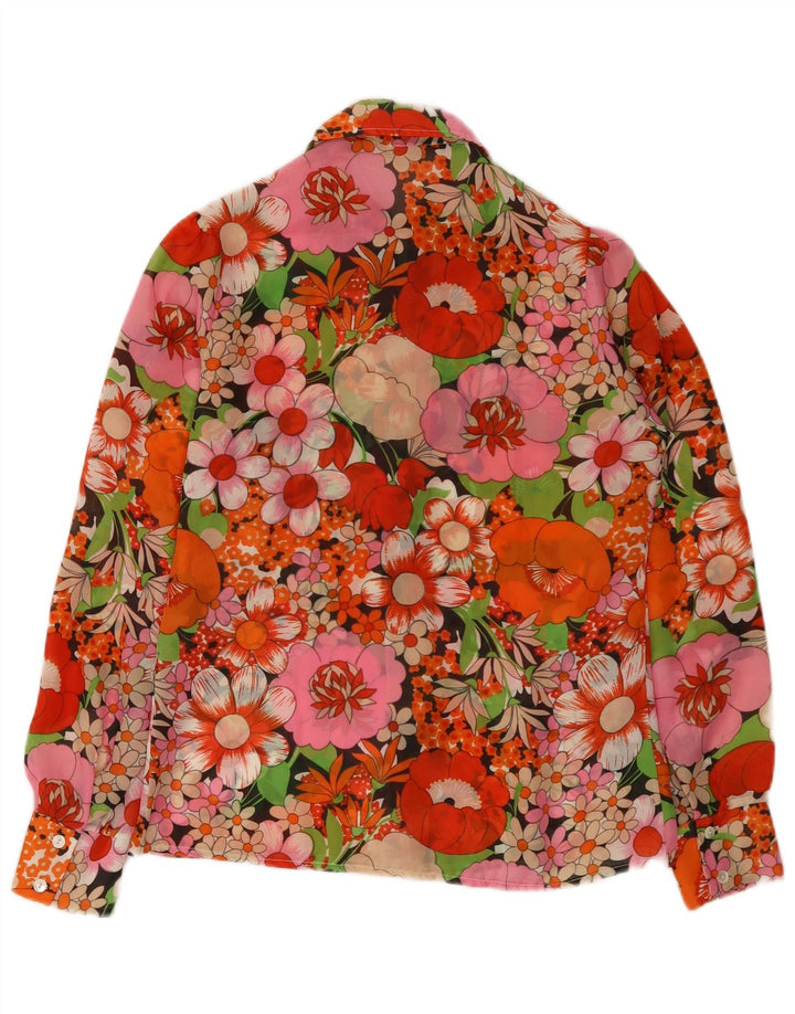 Blusa feminina vintage UK 12 poliéster floral multicolorido médio