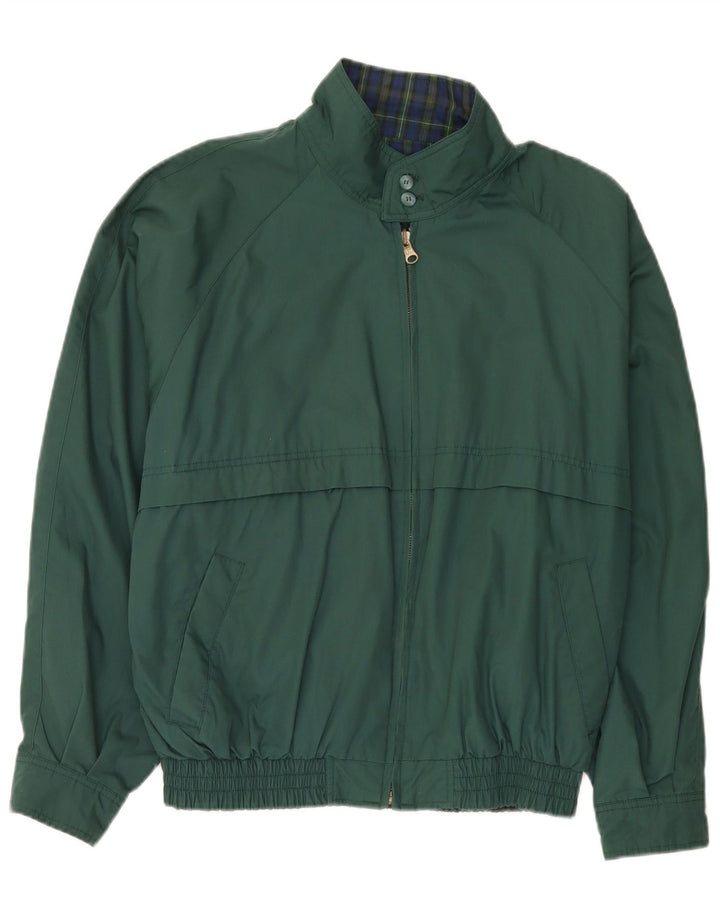 Jaqueta reversível masculina vintage UK 38 poliéster verde médio