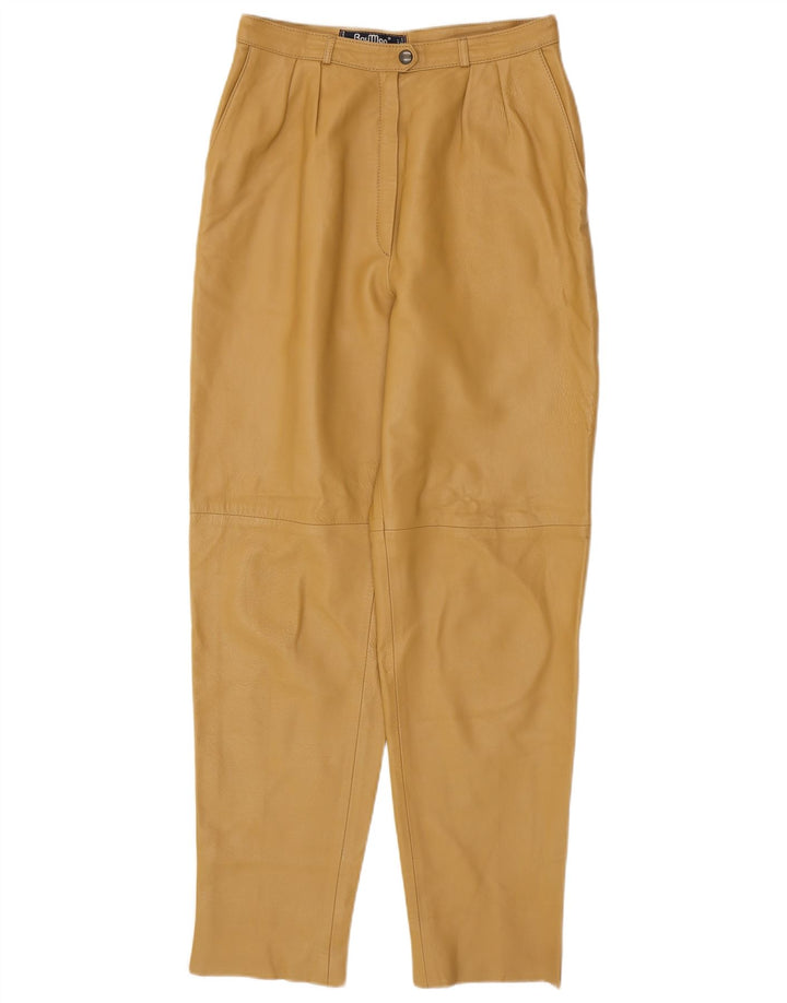 Calça feminina de couro com pregas RAY MARJORY IT 42 Médio W28 L30 Cáqui