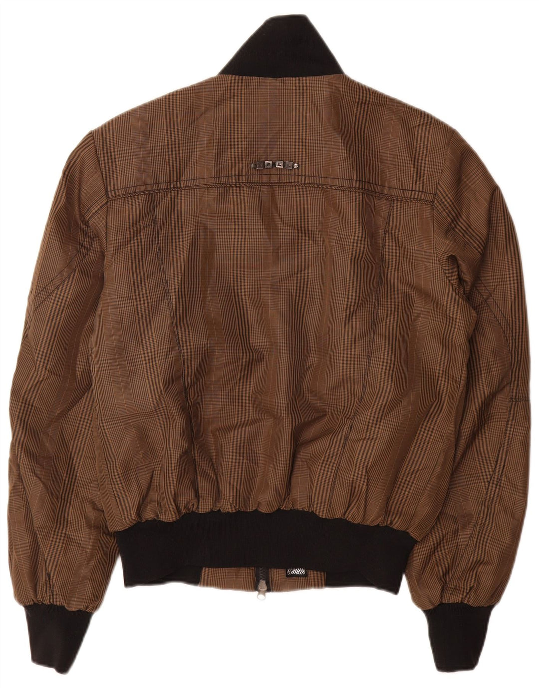 GRITAR! Jaqueta bomber masculina UK 36 poliéster xadrez marrom pequeno