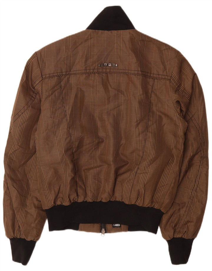 GRITAR! Jaqueta bomber masculina UK 36 poliéster xadrez marrom pequeno