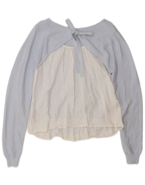 Suéter feminino MINT VELVET com gola canoa UK 14 bloco colorido azul médio