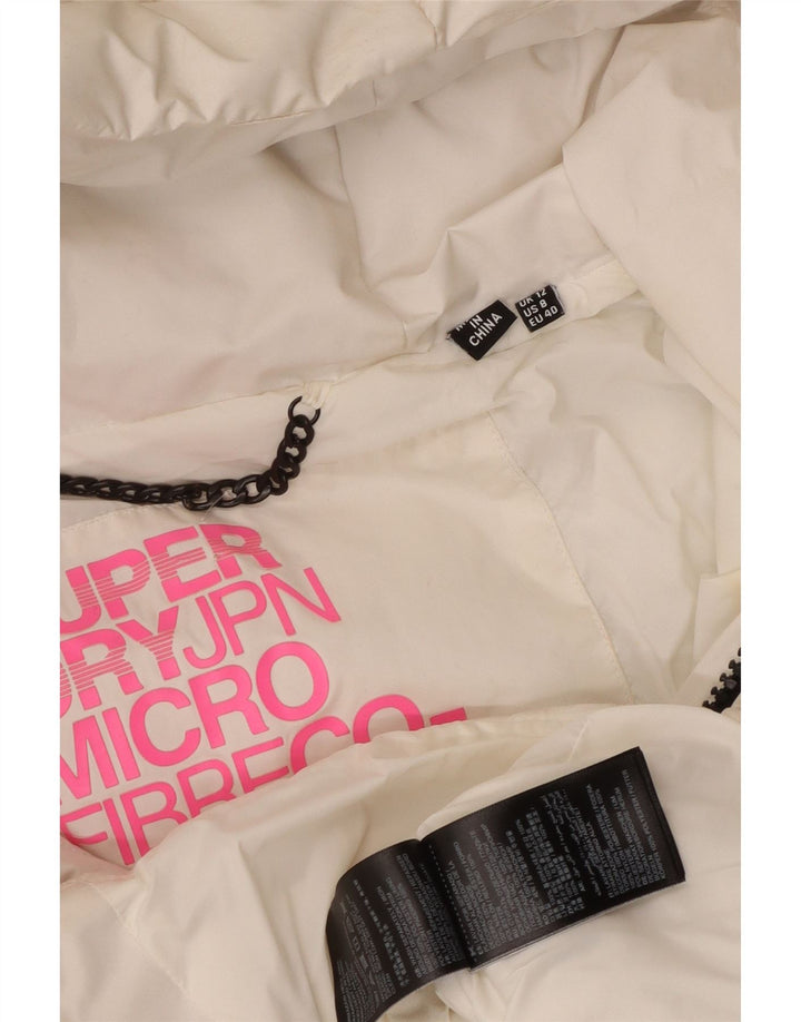 Jaqueta acolchoada com capuz feminina Superdry UK 12 poliéster branco médio