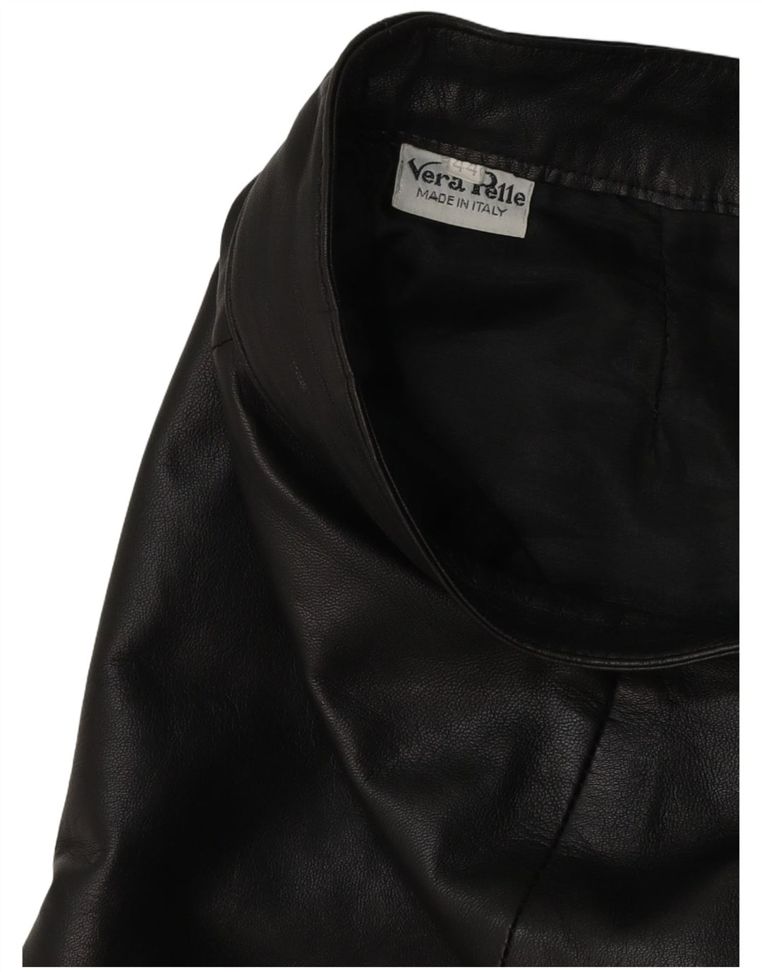 Saia feminina de couro VINTAGE IT 44 médio W28 couro preto