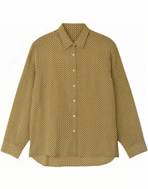 Camisa masculina vintage de ajuste regular médio cáqui geométrica