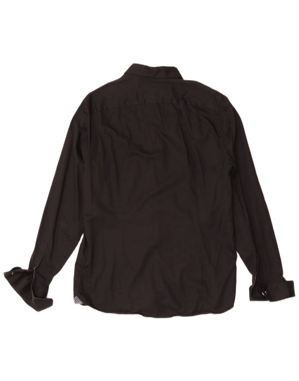Camisa formal masculina Ted Baker de ajuste moderno tamanho 16 grande algodão preto