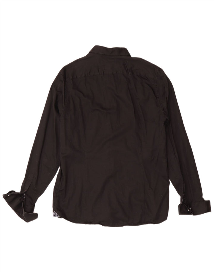 Camisa formal masculina Ted Baker de ajuste moderno tamanho 16 grande algodão preto