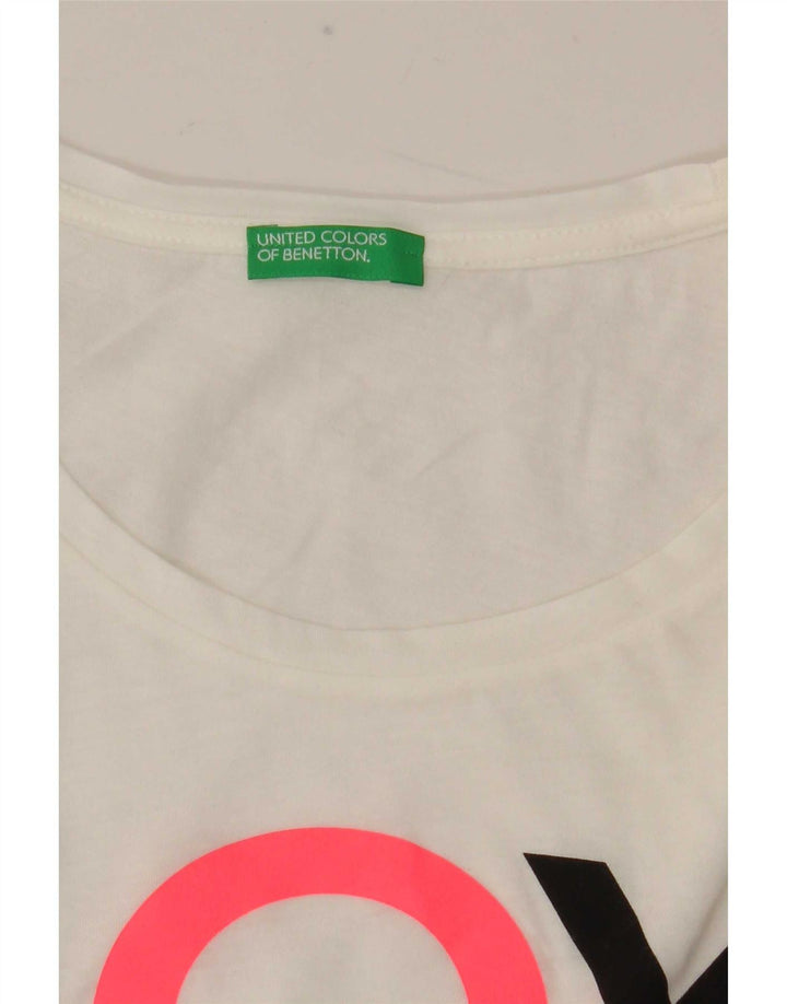 Camiseta feminina gráfica Benetton UK 12 médio branco