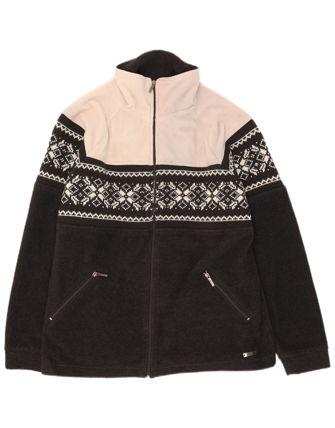 Jaqueta de lã masculina vintage UK 38 poliéster preto médio Colourblock
