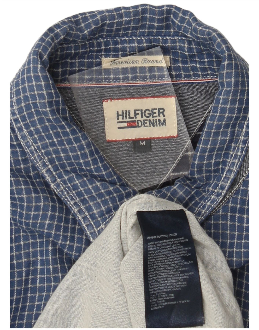 Camisa masculina de flanela TOMMY HILFIGER algodão xadrez azul médio