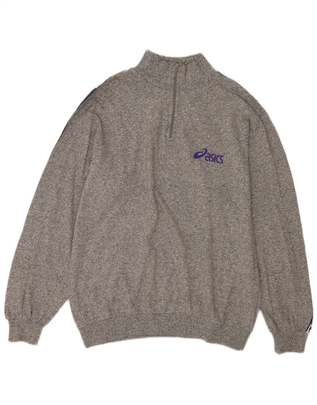 Suéter masculino Asics Graphic Zip Neck moletom grande cinza manchado de algodão