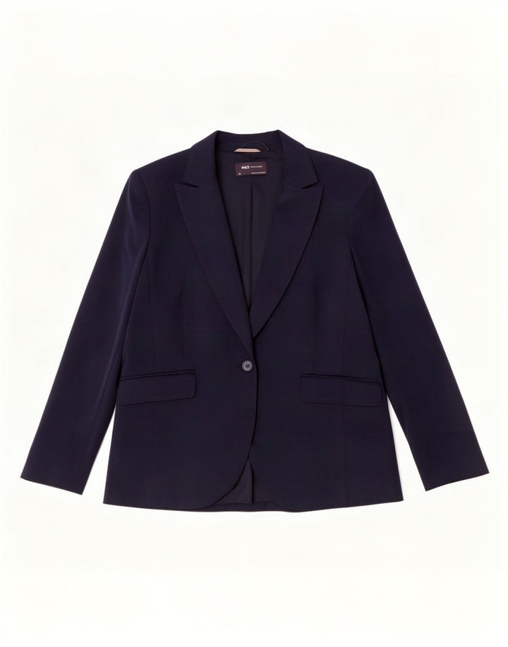 Jaqueta blazer feminina Marks & Spencer com 1 botão Reino Unido 20 2XL azul marinho poliéster