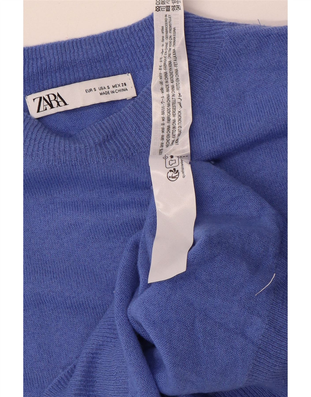 Suéter feminino Zara com gola redonda grande e gola redonda, 10 lã azul pequena