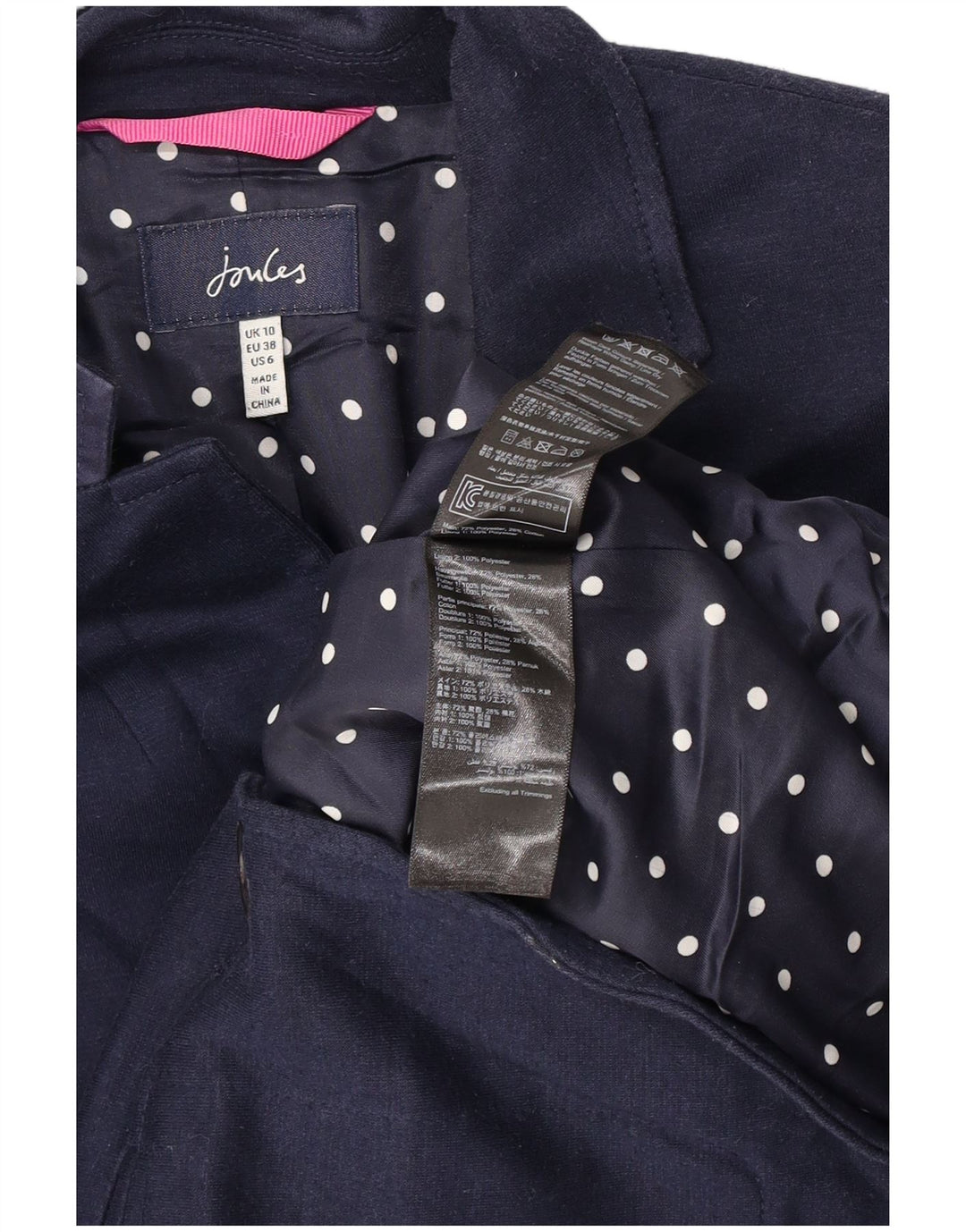 Jaqueta blazer feminina Joules com 2 botões Reino Unido 10 poliéster azul marinho pequeno