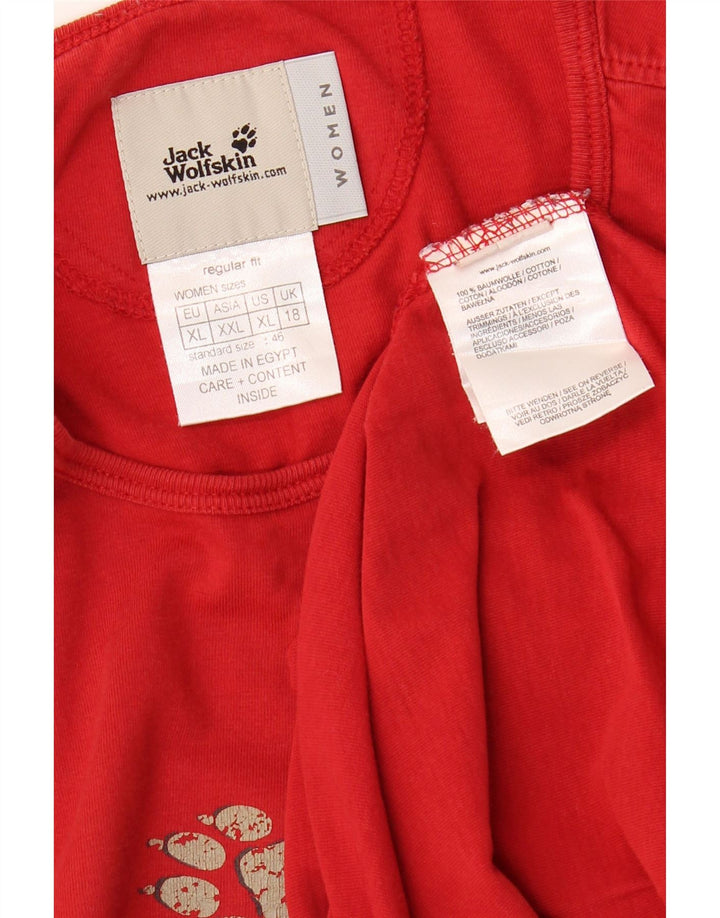 JACK WOLFSKIN Top gráfico feminino manga comprida Reino Unido 18 XL algodão vermelho